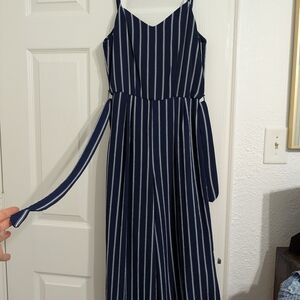 Monteau Navy & White Striped Jumpsuit